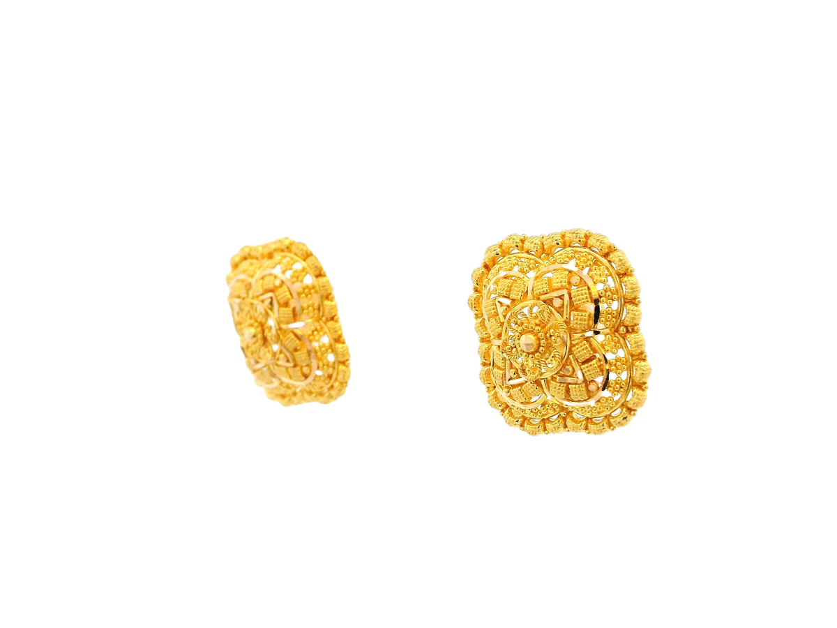 22K Yellow Gold Intricate Stud Earrings – 8.4g