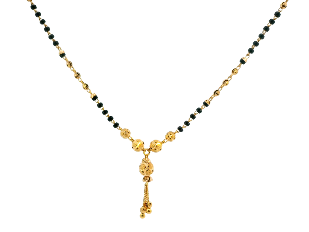 22K Yellow Gold Mangalsutra with Black Beads and Pendant