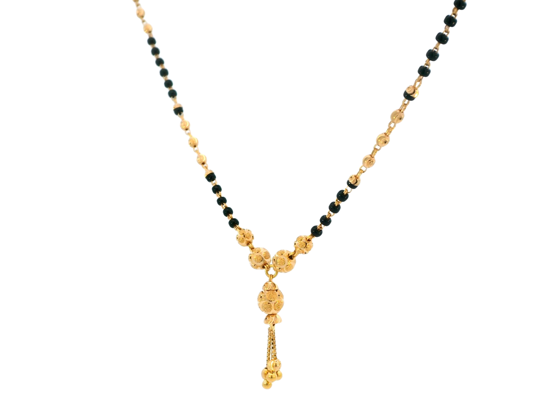 22K Yellow Gold Mangalsutra with Black Beads and Pendant