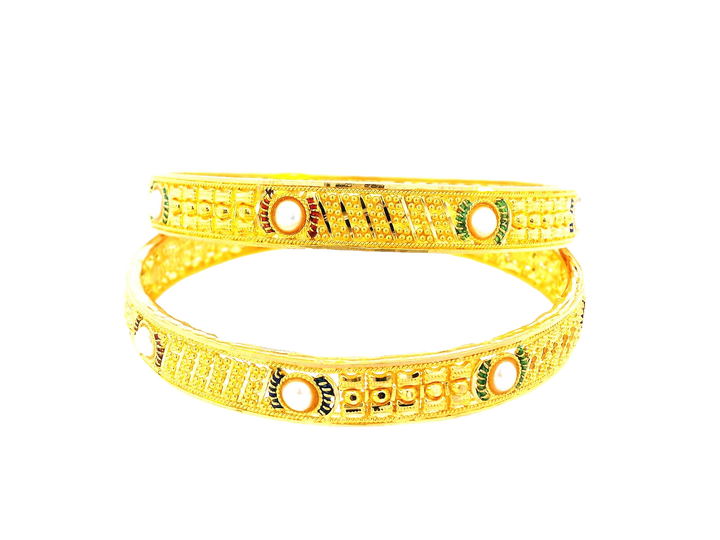 22K Yellow Gold Meenakari Bangles with Pearl Accents – 39.4g (Set of 2)
