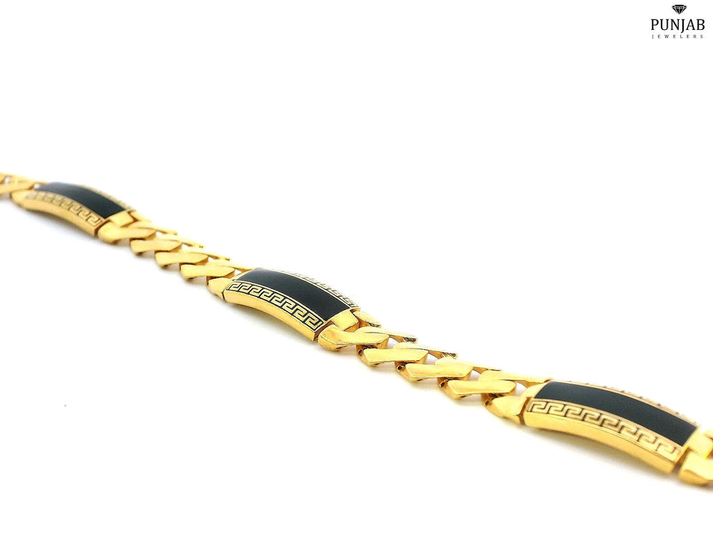 22K Yellow Gold Meenakari Bracelet with Greek Key Pattern and Open Box Lock