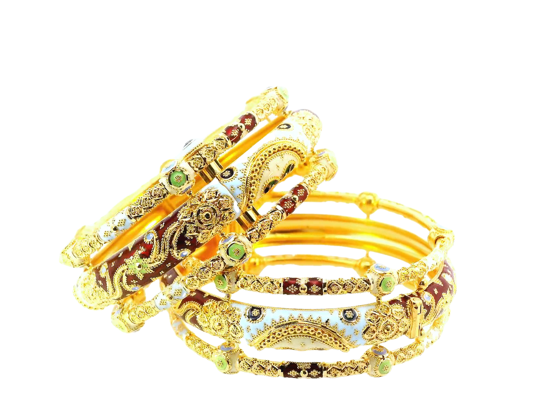 22K Yellow Gold Meenakari Screw Bangles – 103.9g (Set of 2)