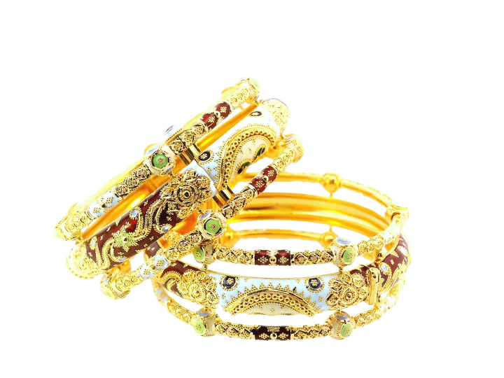 22K Yellow Gold Meenakari Screw Bangles – 103.9g (Set of 2)