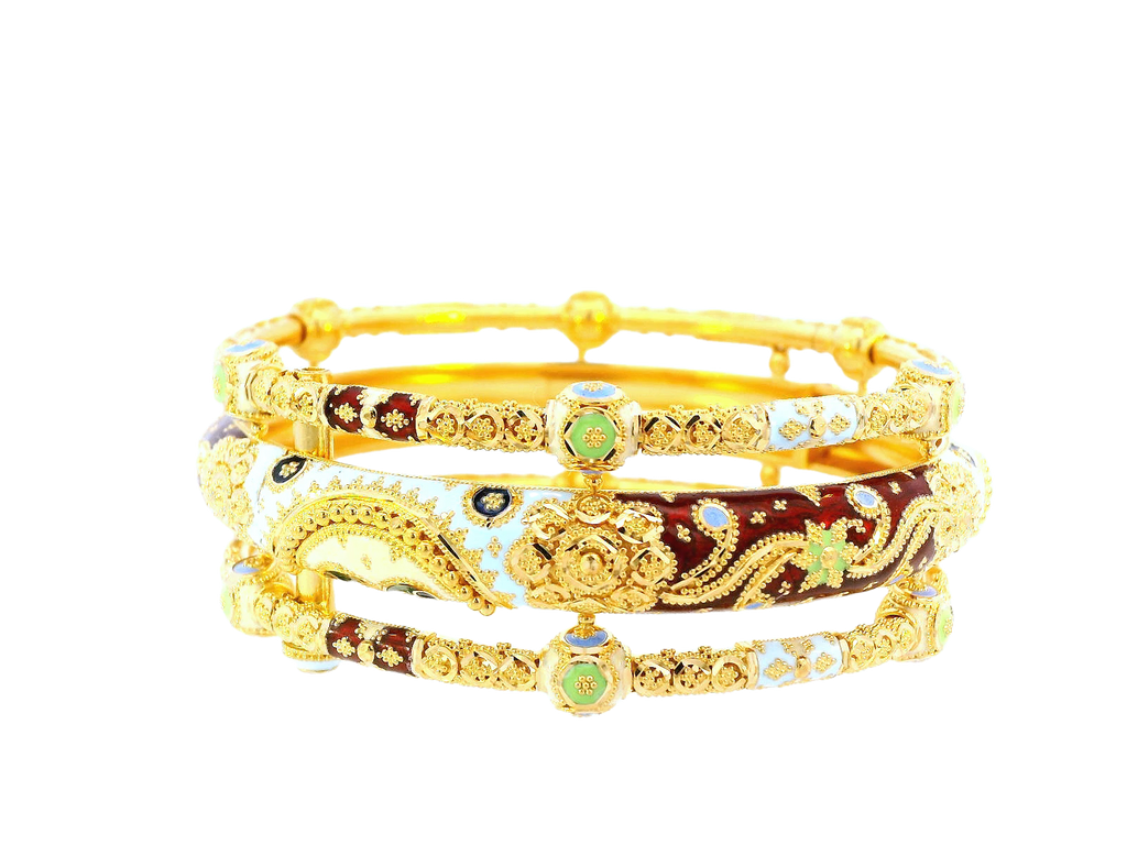 22K Yellow Gold Meenakari Screw Bangles – 103.9g (Set of 2)