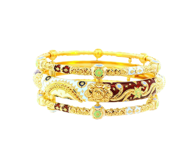 22K Yellow Gold Meenakari Screw Bangles – 103.9g (Set of 2)
