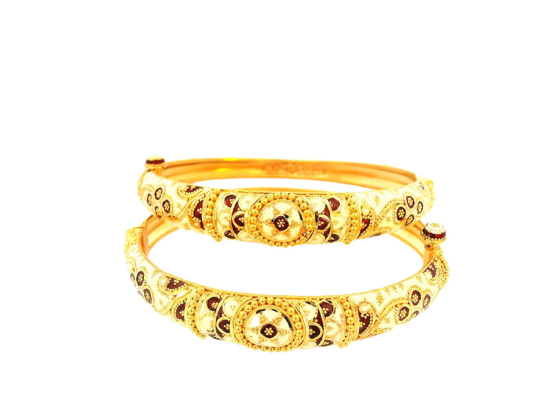 22K Yellow Gold Meenakari Screw Bangles – 43.8g (Set of 2)