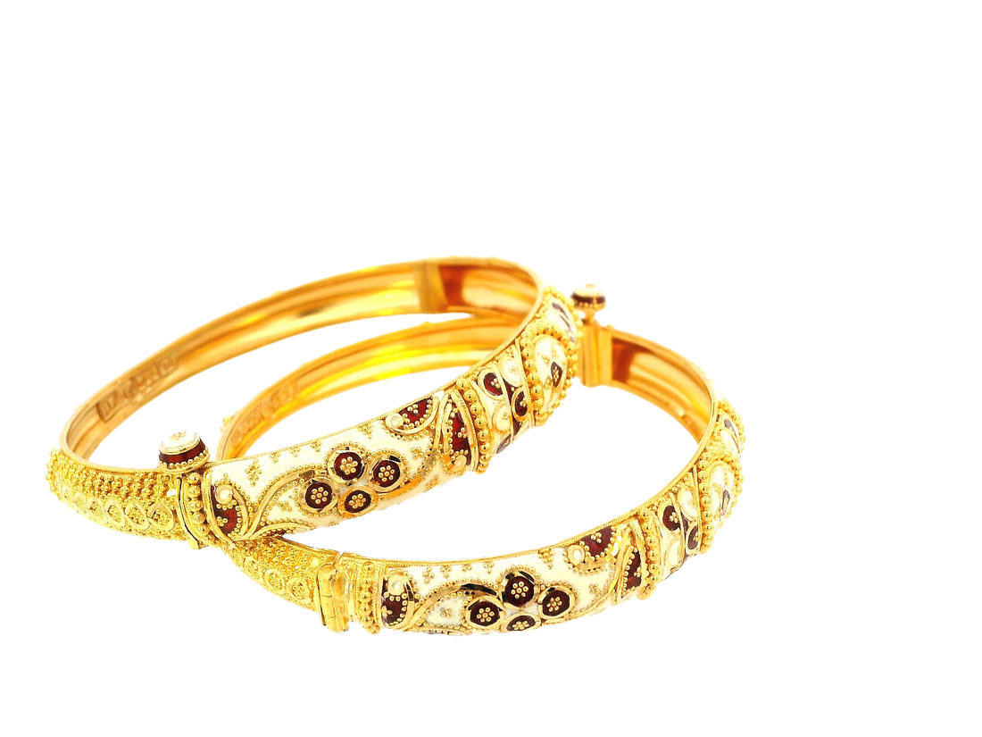 22K Yellow Gold Meenakari Screw Bangles – 43.8g (Set of 2)