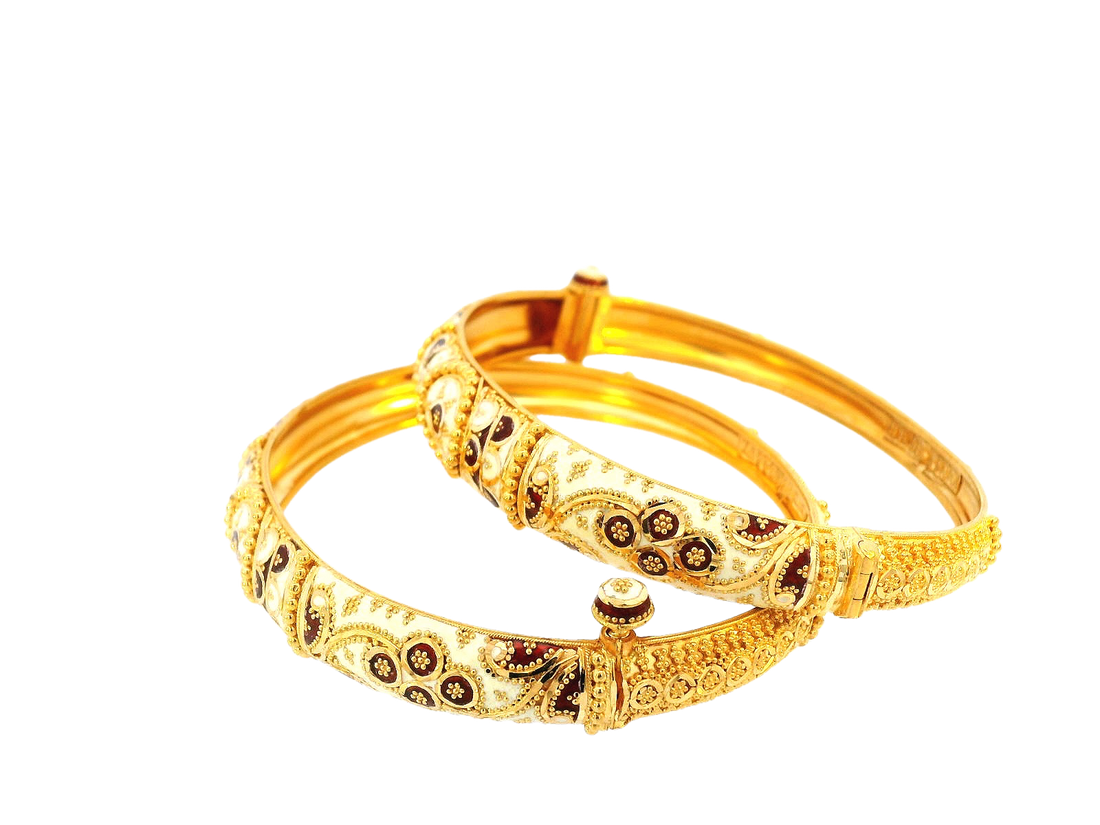 22K Yellow Gold Meenakari Screw Bangles – 43.8g (Set of 2)