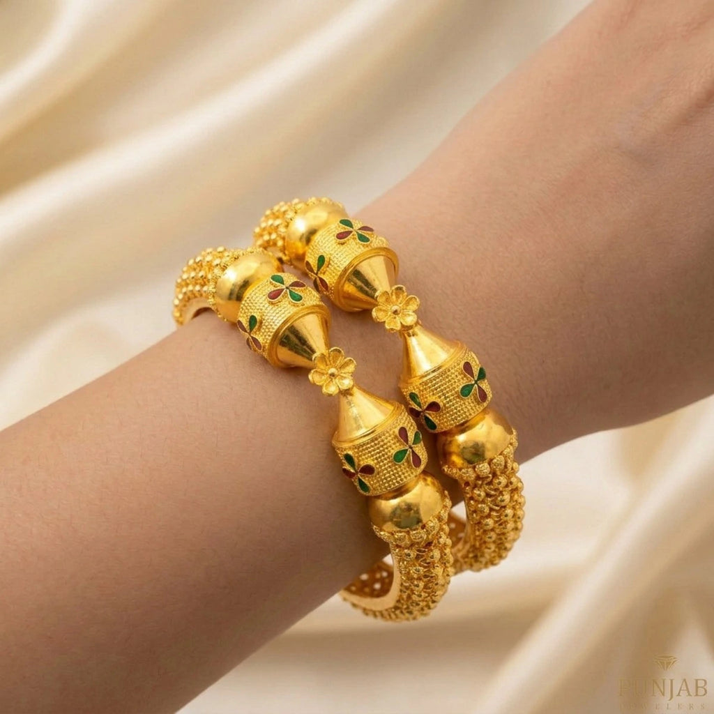 22K Yellow Gold Meenakari Screw Open Bangles