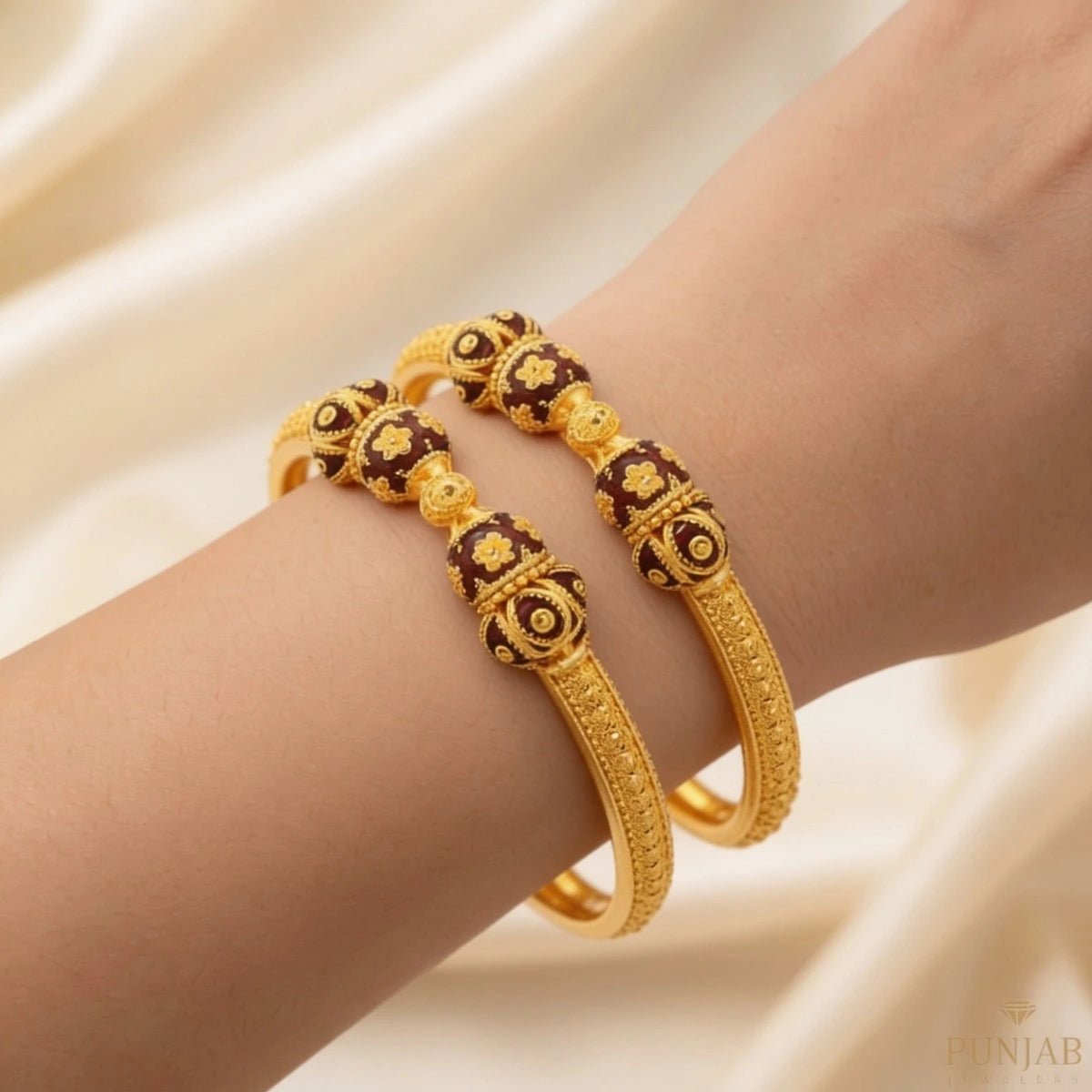 22K Yellow Gold Meenakari Screw Open Bangles – Traditional Artistic Elegance, Size 2.4 (Pair)