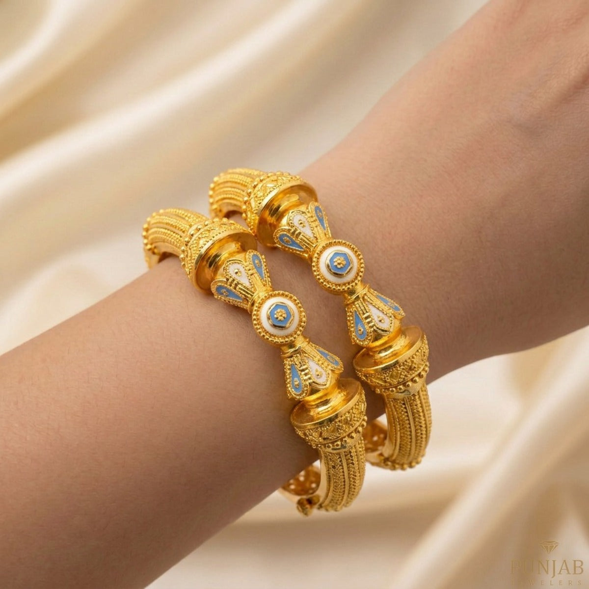 22K Yellow Gold Meenakari Screw Open Bangles – Traditional Artistry