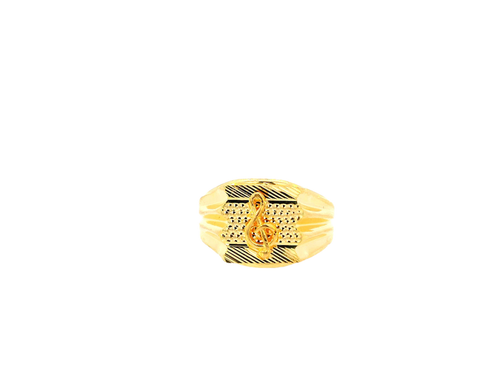 22K Yellow Gold Men's Musical Note Ring – Size 11