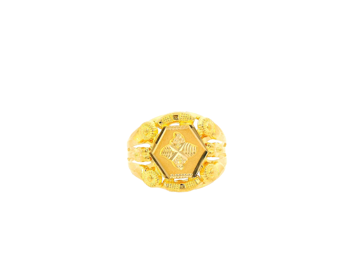 22K Yellow Gold Men's Shield Emblem Ring – Size 11.5