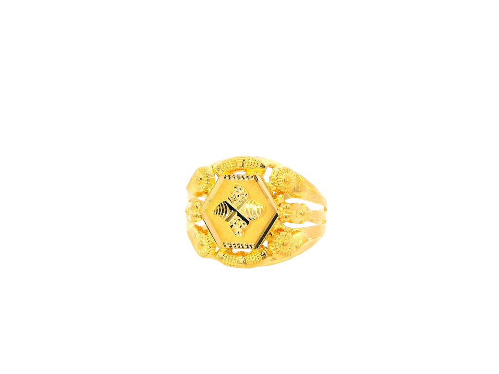 22K Yellow Gold Men's Shield Emblem Ring – Size 11.5