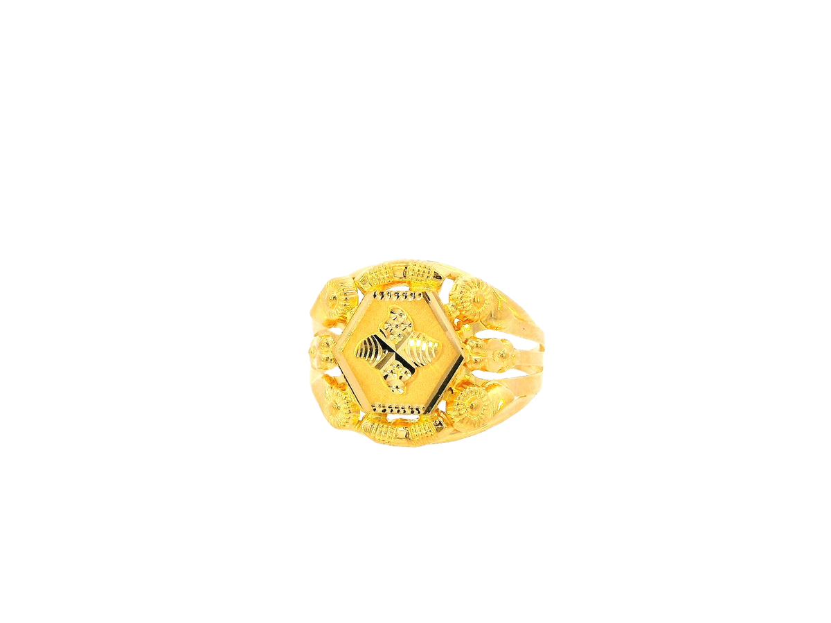 22K Yellow Gold Men's Shield Emblem Ring – Size 11.5