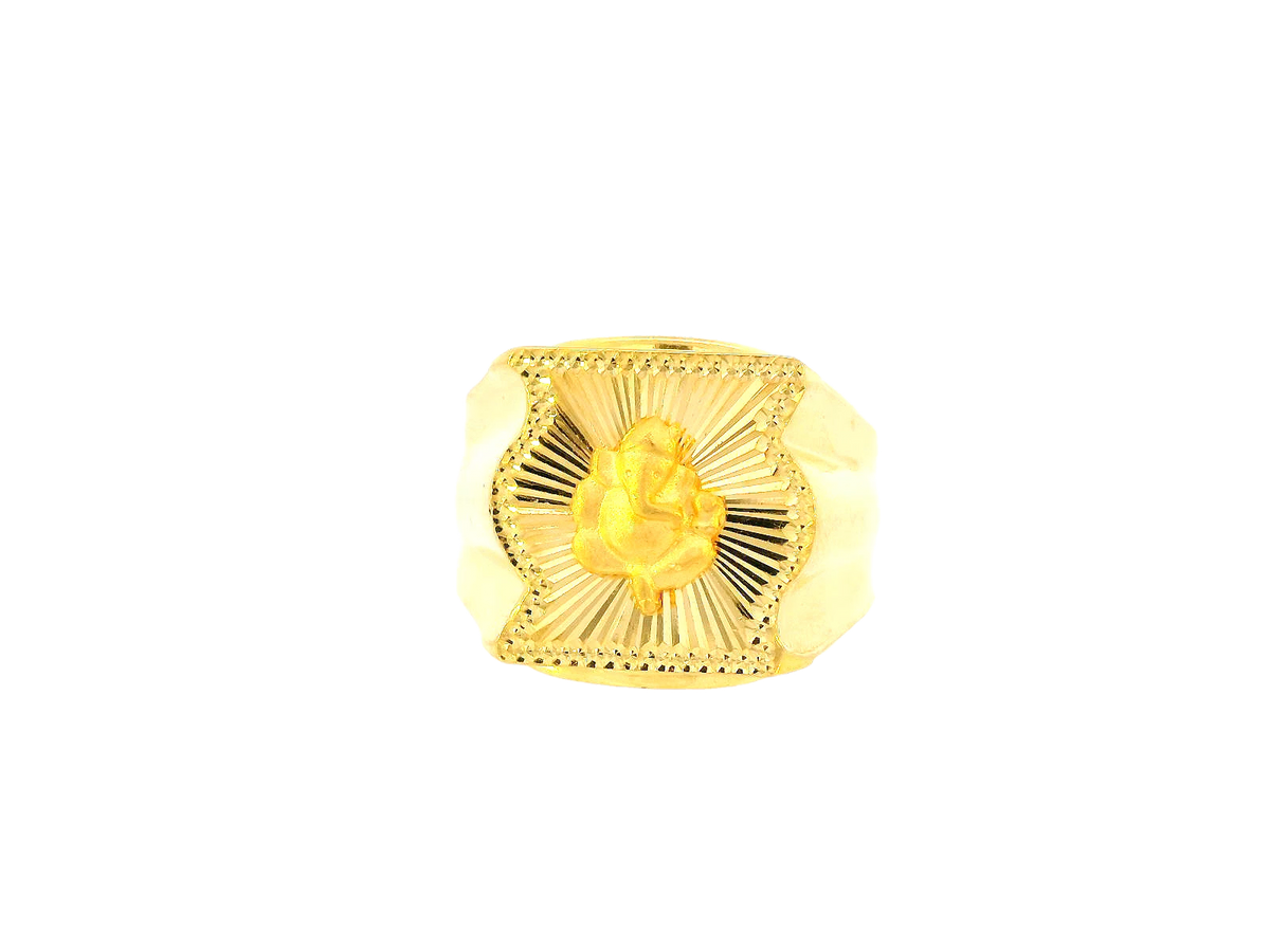 22K Yellow Gold Men's Sunburst Design Ring – Size 10