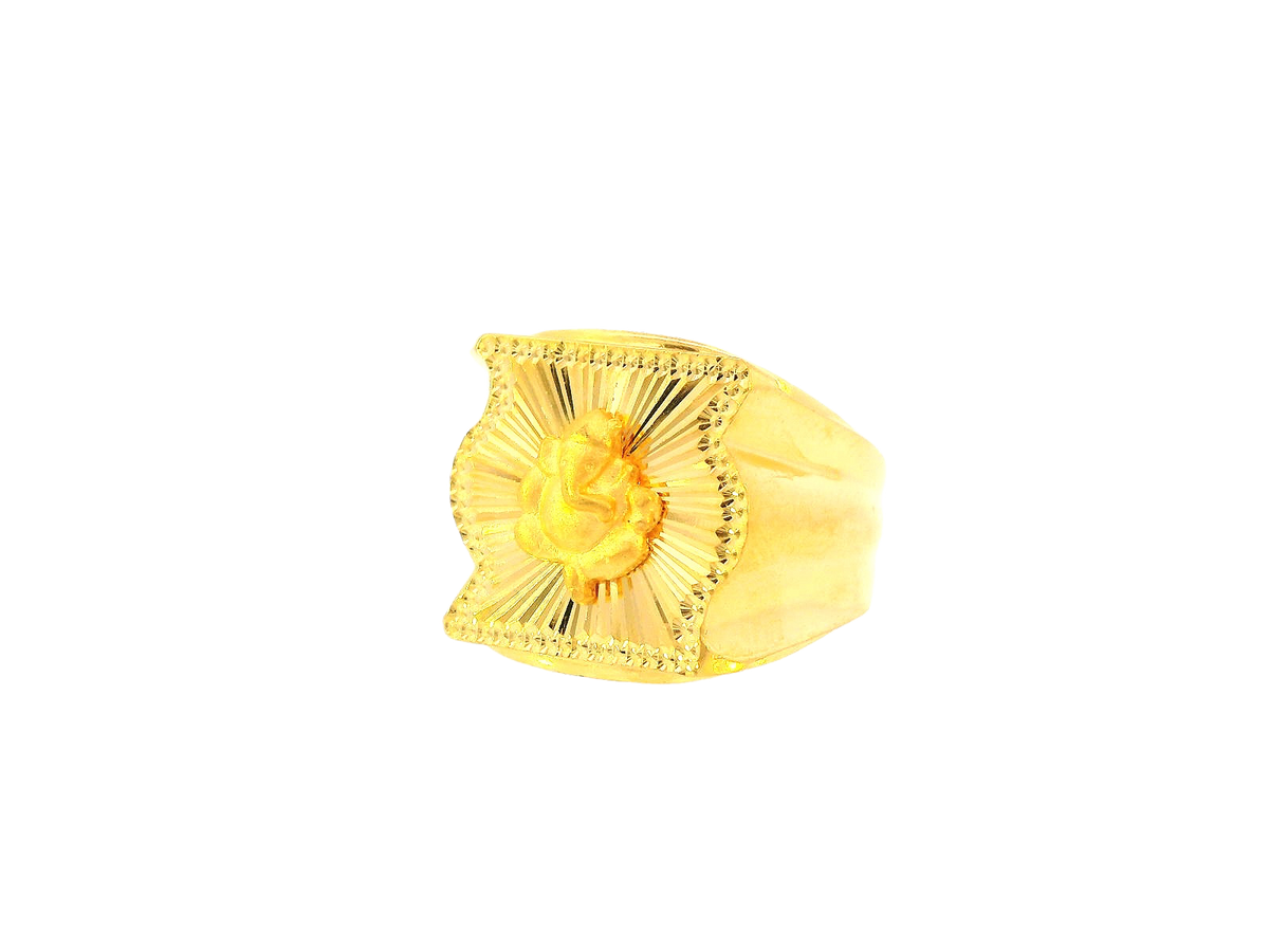22K Yellow Gold Men's Sunburst Design Ring – Size 10