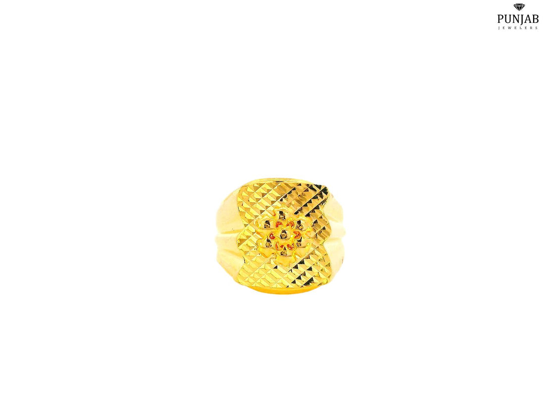 22K Yellow Gold Ring with Diamond-Cut Textured Design