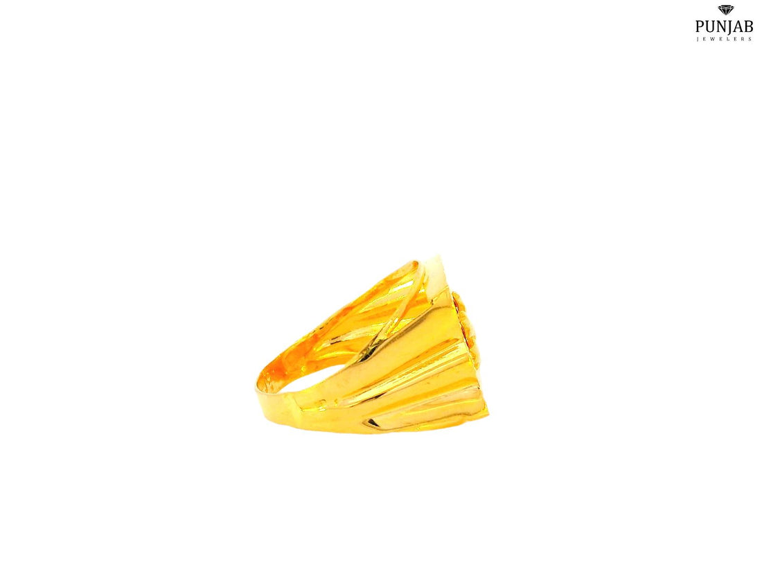 22K Yellow Gold Ring with Diamond-Cut Textured Design