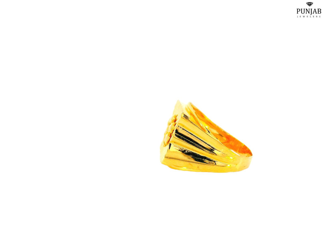 22K Yellow Gold Ring with Diamond-Cut Textured Design