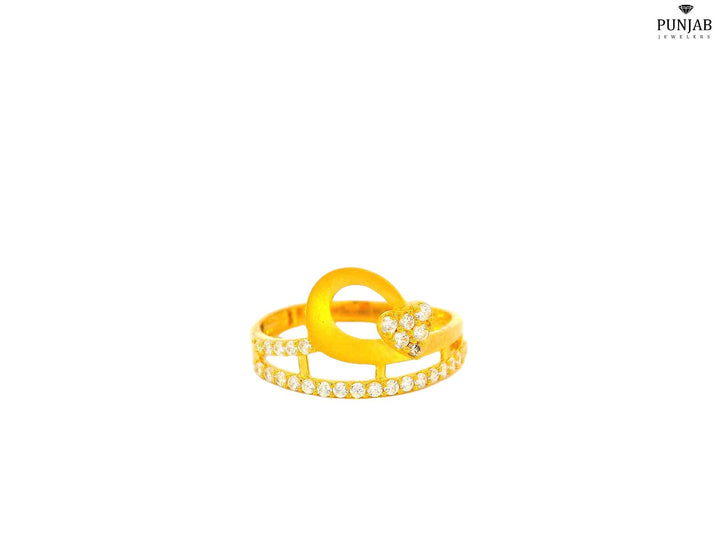22K Yellow Gold Ring with Heart and Cubic Zirconia Accents