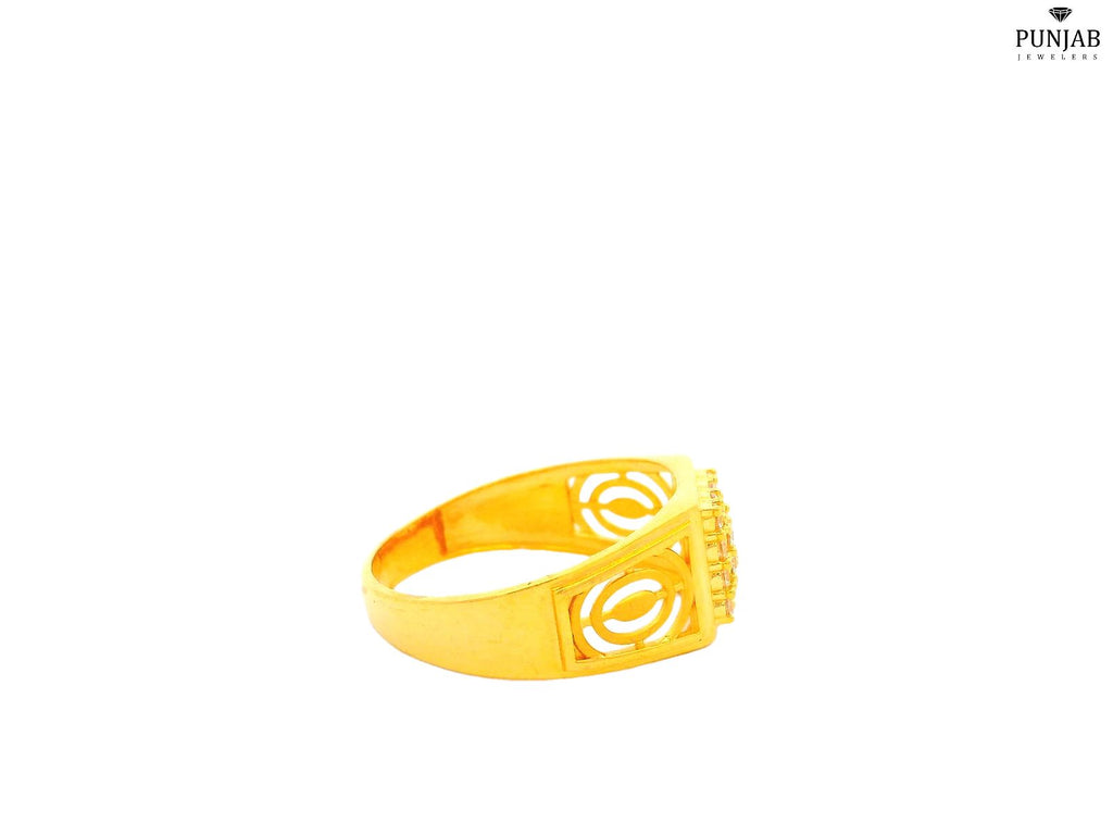 22K Yellow Gold Ring with Ornate Square Cluster Design