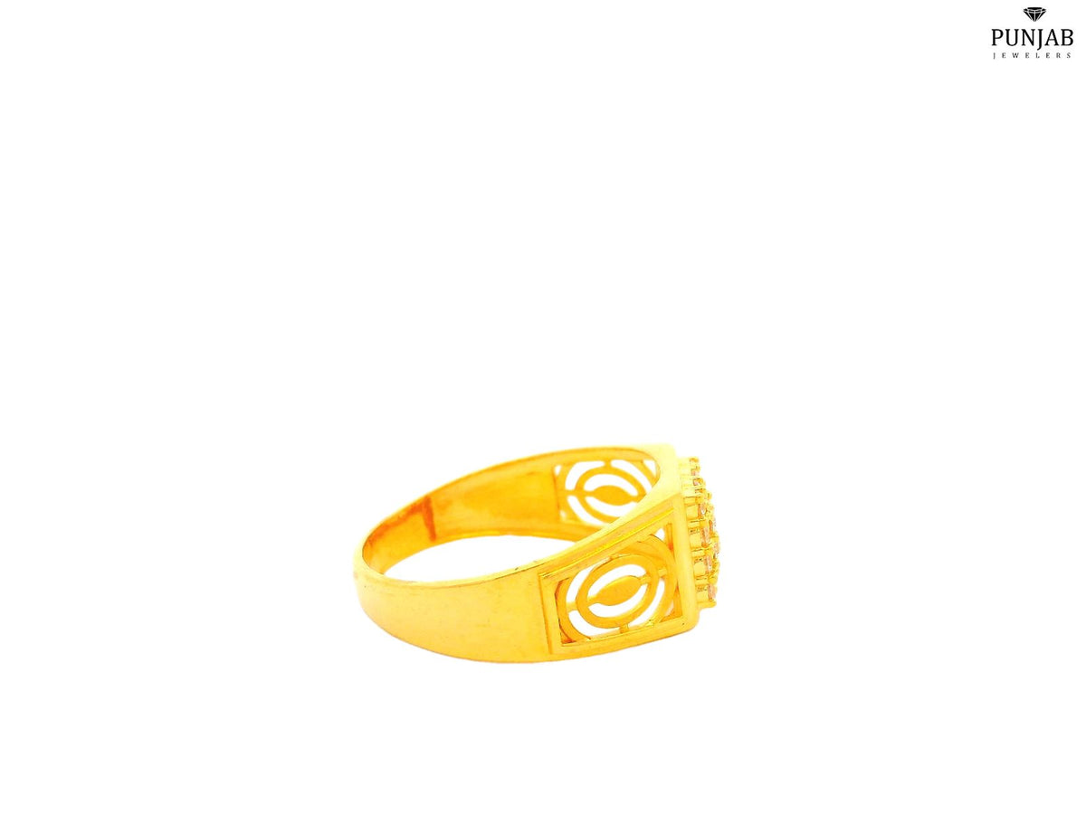 22K Yellow Gold Ring with Ornate Square Cluster Design