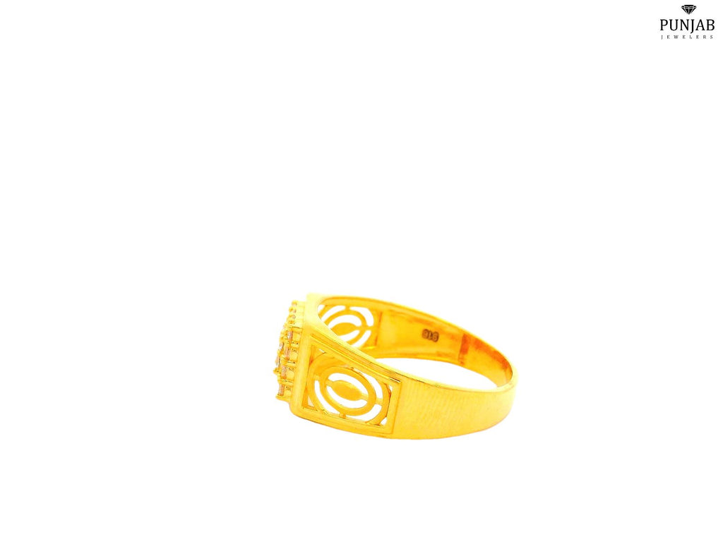 22K Yellow Gold Ring with Ornate Square Cluster Design