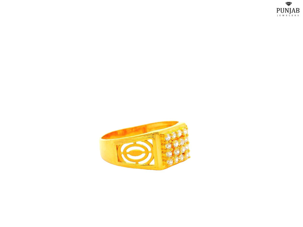 22K Yellow Gold Ring with Ornate Square Cluster Design
