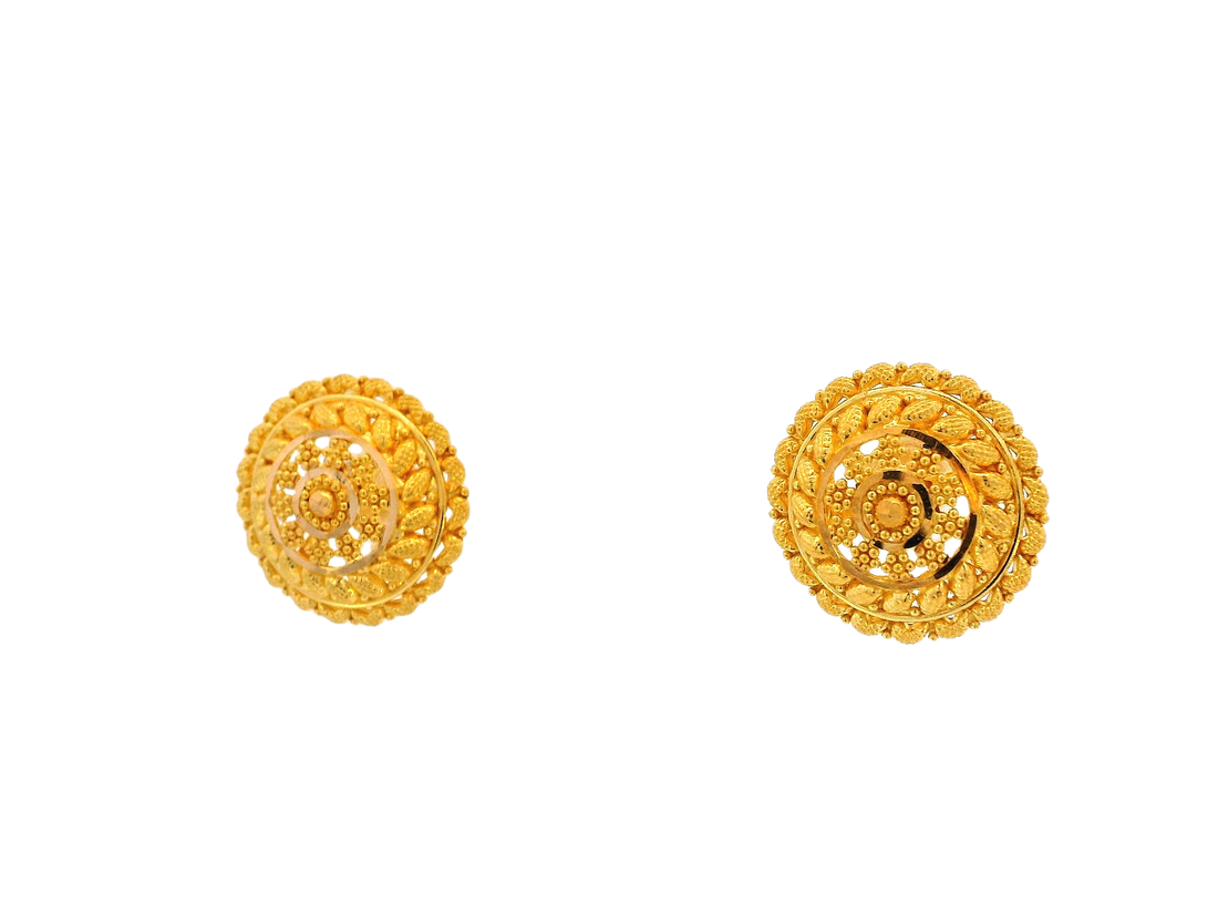 22K Yellow Gold Round Stud Earrings – 4.9g