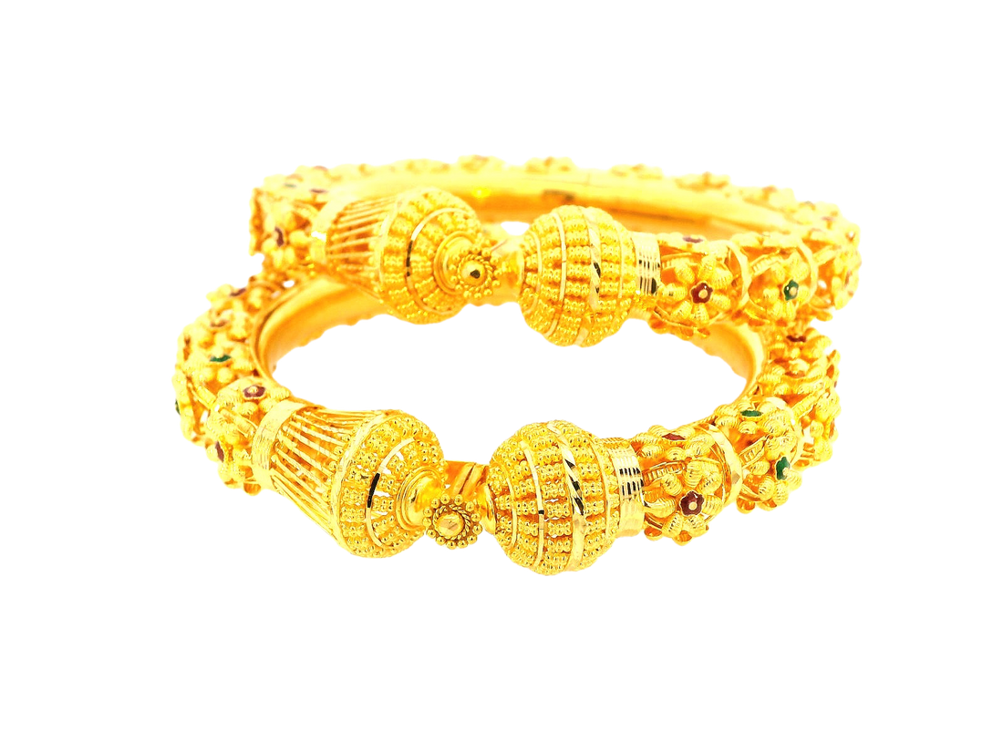 22K Yellow Gold Screw Bangles with Meenakari – 84.6g (Set of 2)
