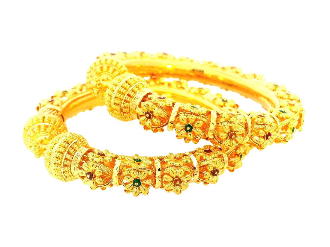 22K Yellow Gold Screw Bangles with Meenakari – 84.6g (Set of 2)