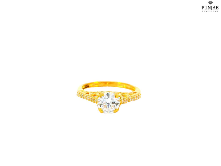 22K Yellow Gold Solitaire-Inspired Ring with Cubic Zirconia Accent