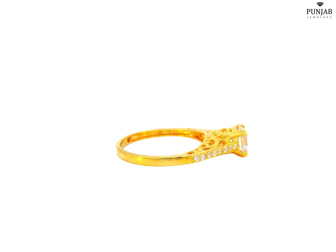 22K Yellow Gold Solitaire-Inspired Ring with Cubic Zirconia Accent