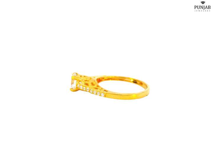 22K Yellow Gold Solitaire-Inspired Ring with Cubic Zirconia Accent
