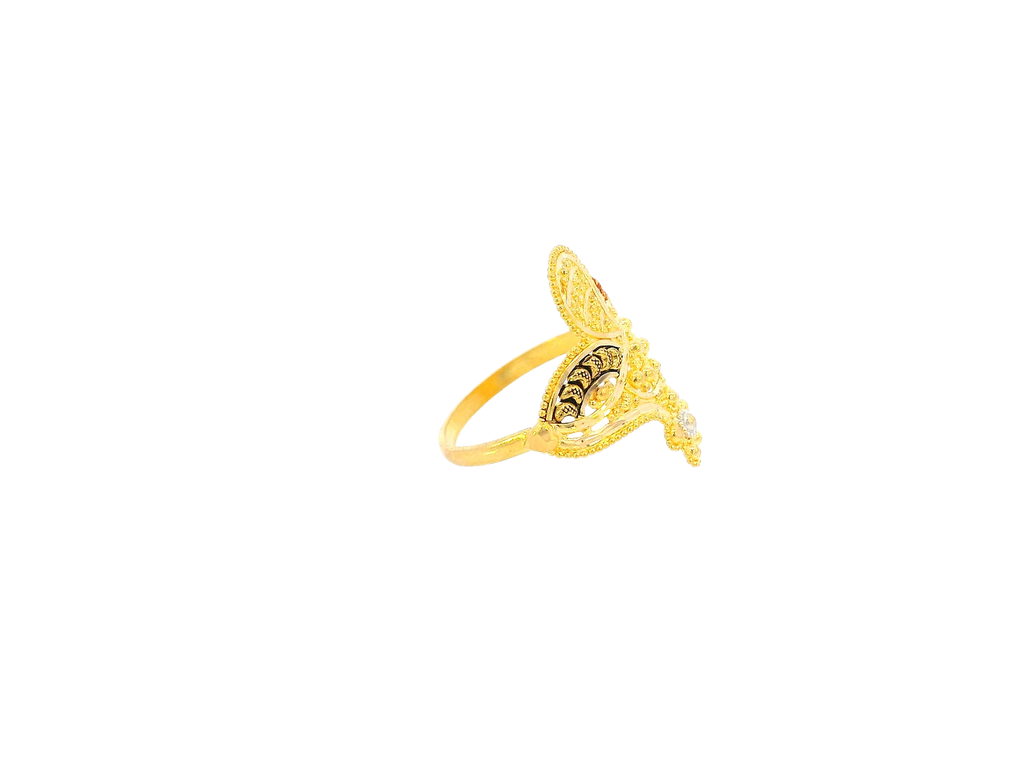 22K Yellow Gold Textured Leaf Design Ring