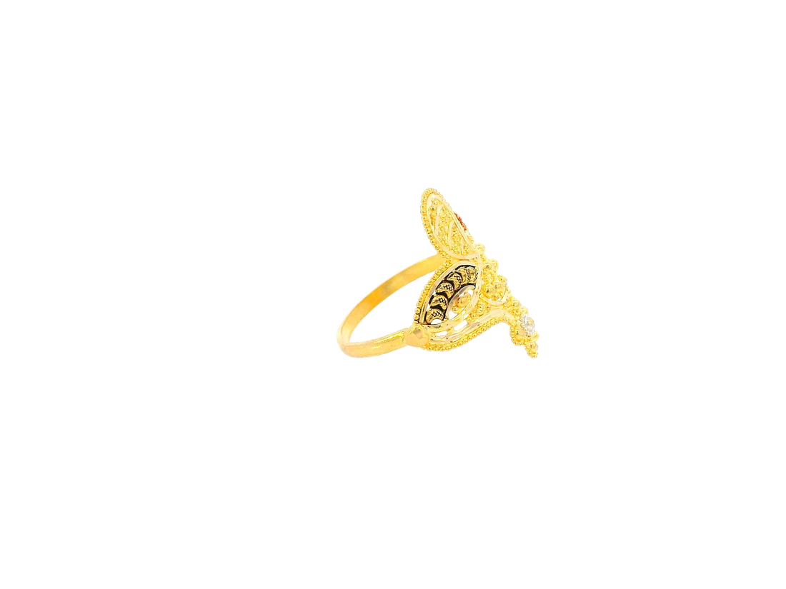 22K Yellow Gold Textured Leaf Design Ring