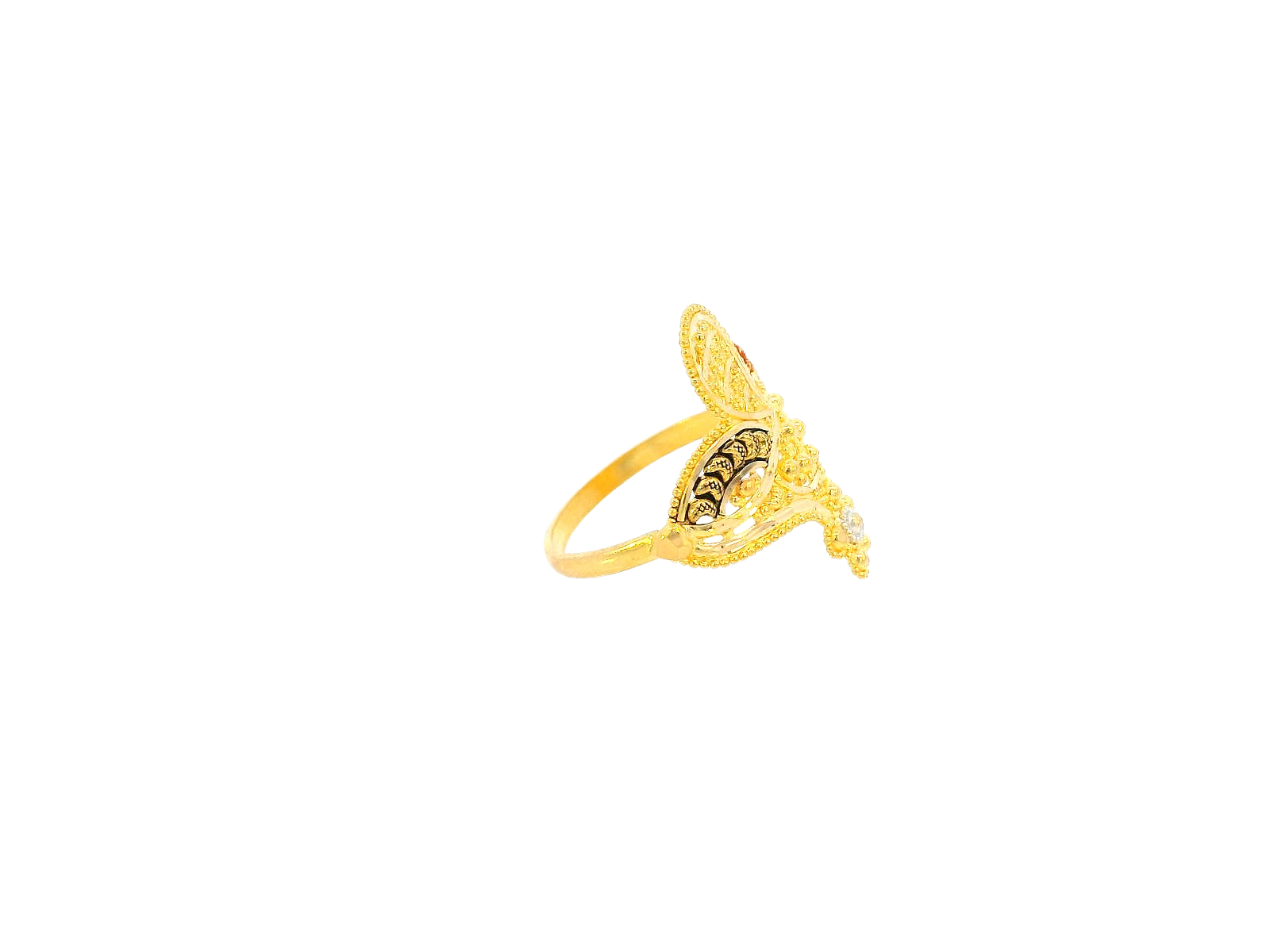 22K Yellow Gold Textured Leaf Design Ring