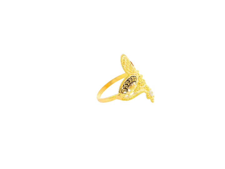 22K Yellow Gold Textured Leaf Design Ring