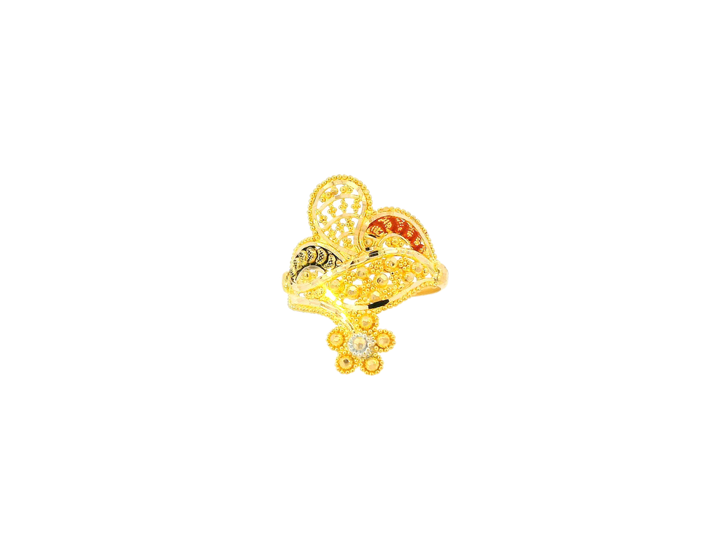 22K Yellow Gold Textured Leaf Design Ring