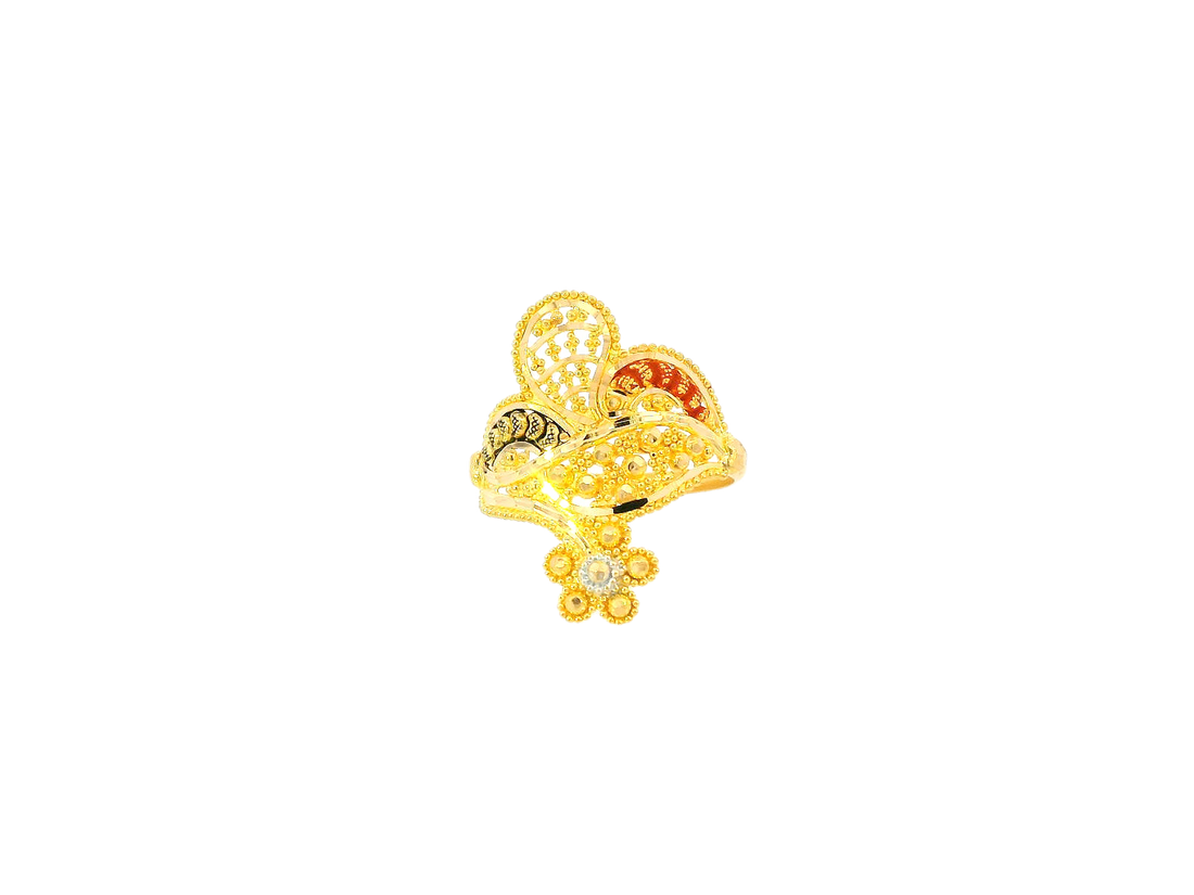 22K Yellow Gold Textured Leaf Design Ring