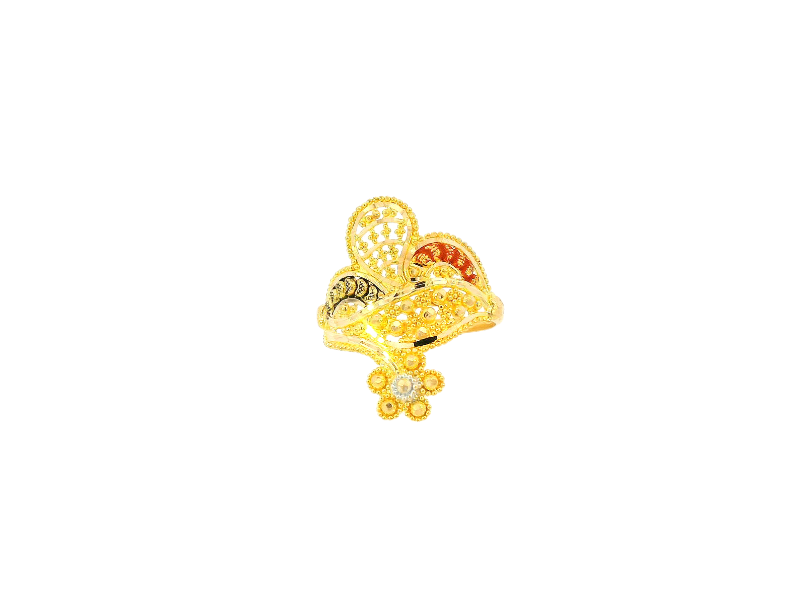 22K Yellow Gold Textured Leaf Design Ring