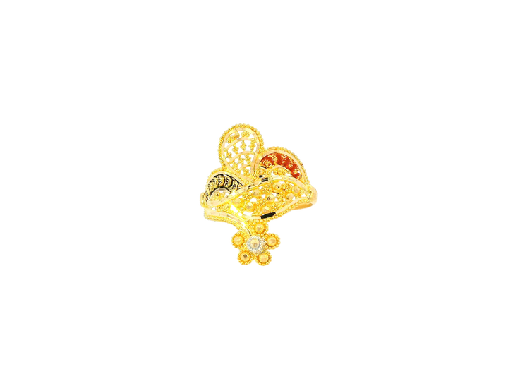 22K Yellow Gold Textured Leaf Design Ring