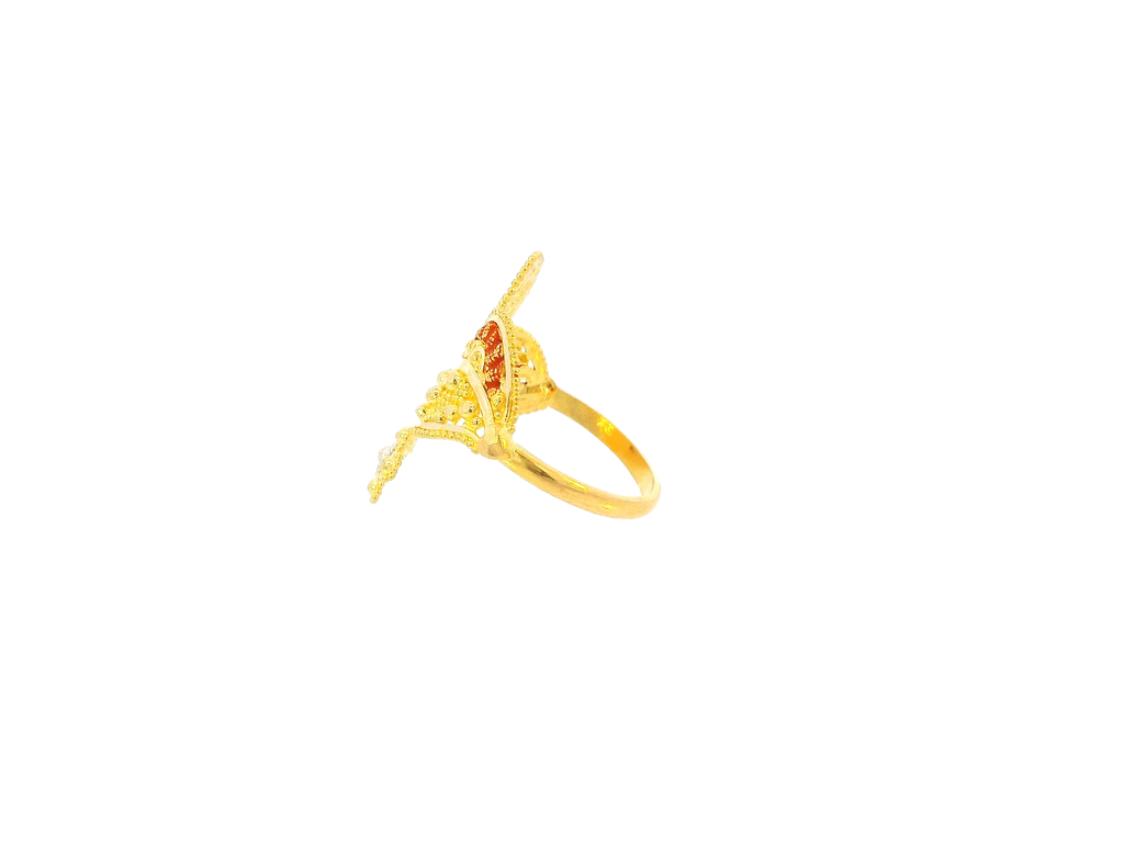 22K Yellow Gold Textured Leaf Design Ring