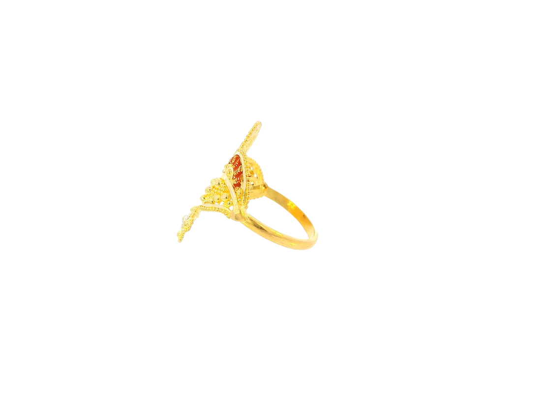 22K Yellow Gold Textured Leaf Design Ring