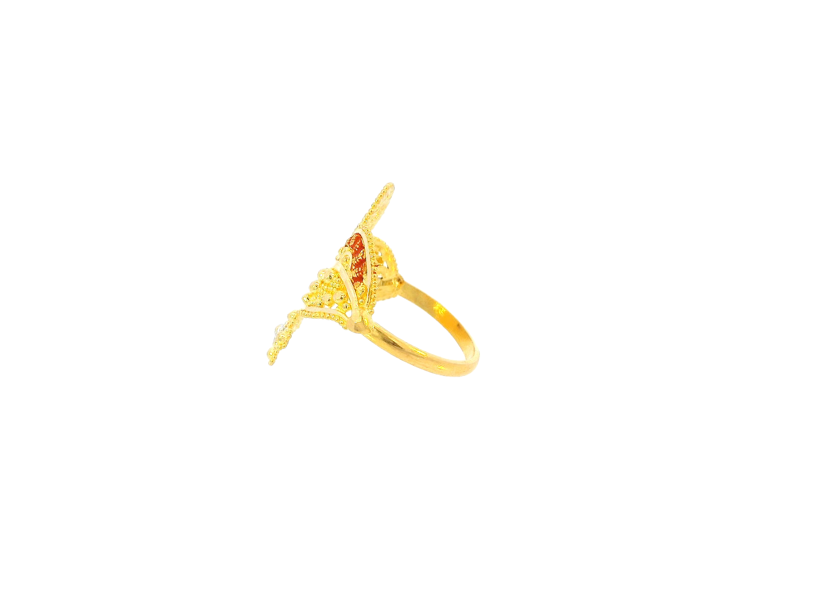22K Yellow Gold Textured Leaf Design Ring
