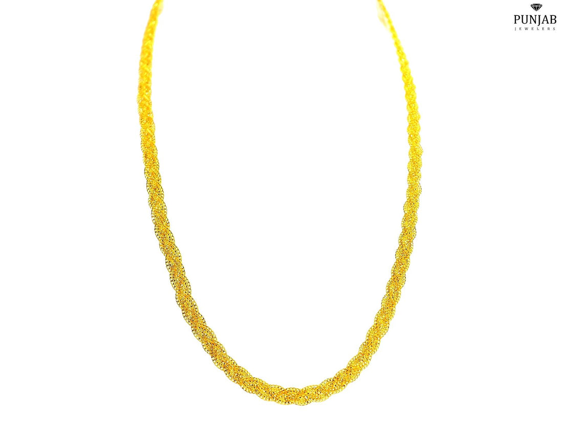 22K Yellow Gold Textured Twist Chain Necklace