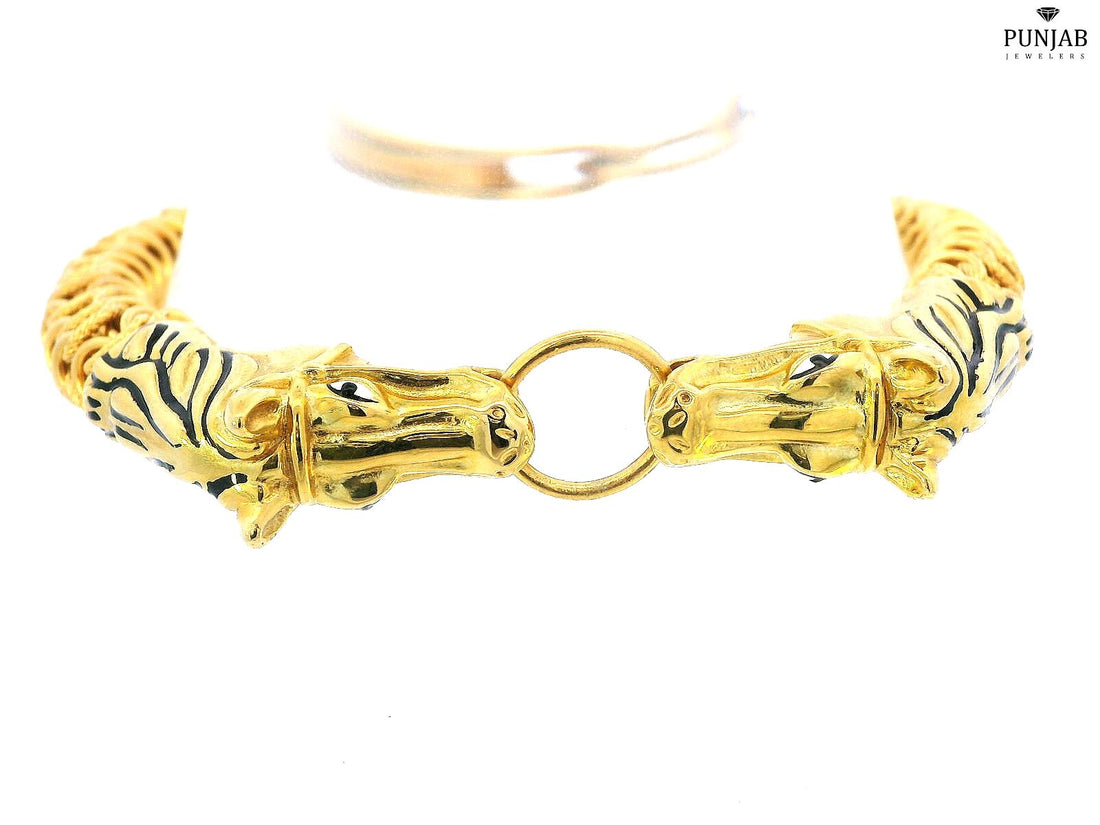 22K Yellow Gold Tiger-Head Bracelet with Lobster Lock