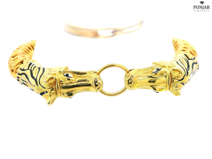22K Yellow Gold Tiger-Head Bracelet with Lobster Lock
