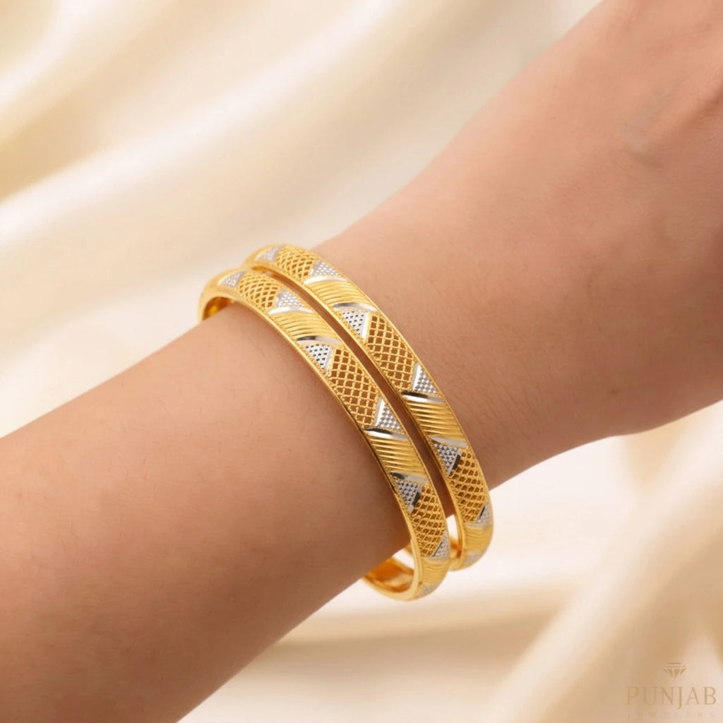 22K Yellow Gold Two Tone Bangles – Elegant Dual Finish Design